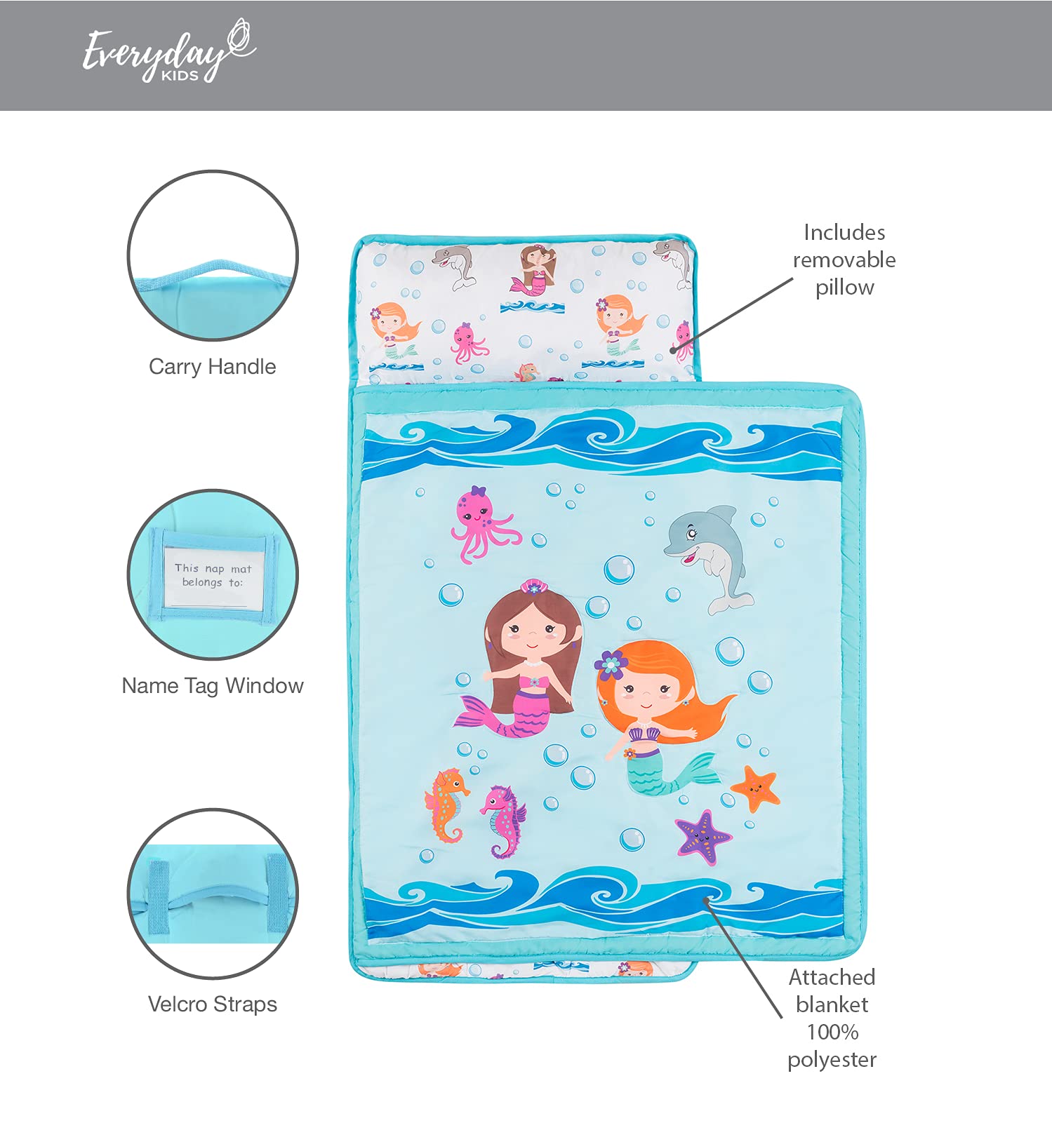EVERYDAY KIDS nap mat care guide for gentle washing and drying.