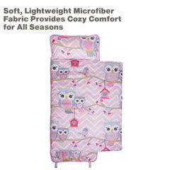 EVERYDAY KIDS Nap Mat with Removable Pillow Sweet Owls – Rollup Design for Preschool & Daycare (Ages 3–6)