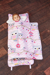 EVERYDAY KIDS Nap Mat with Removable Pillow Sweet Owls – Rollup Design for Preschool & Daycare (Ages 3–6)
