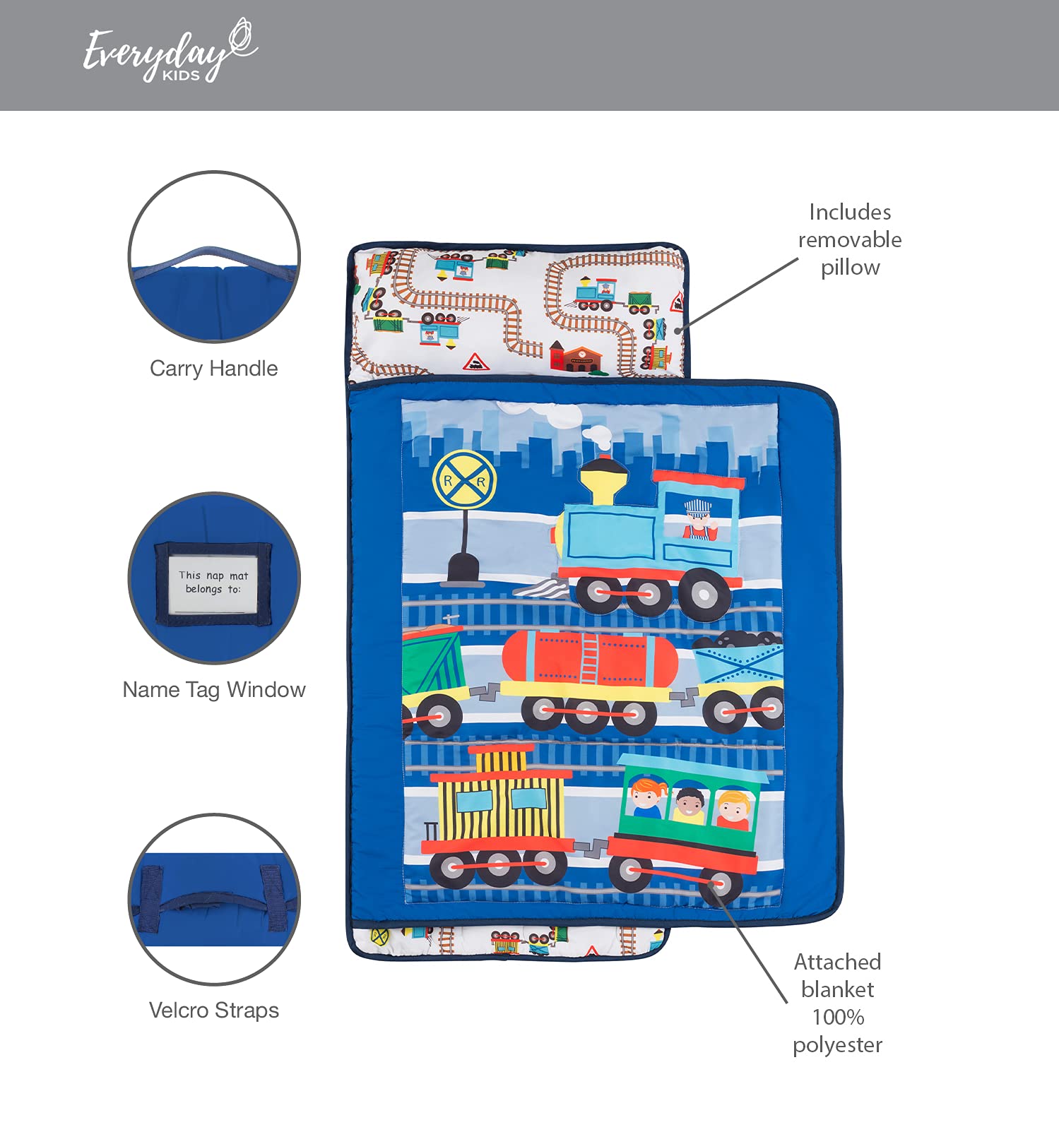 Everyday Kids nap mat with colorful design encourages happy nap times.