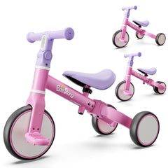 EveStone 5-in-1 balance bike in pink helps toddlers gain balance and confidence.