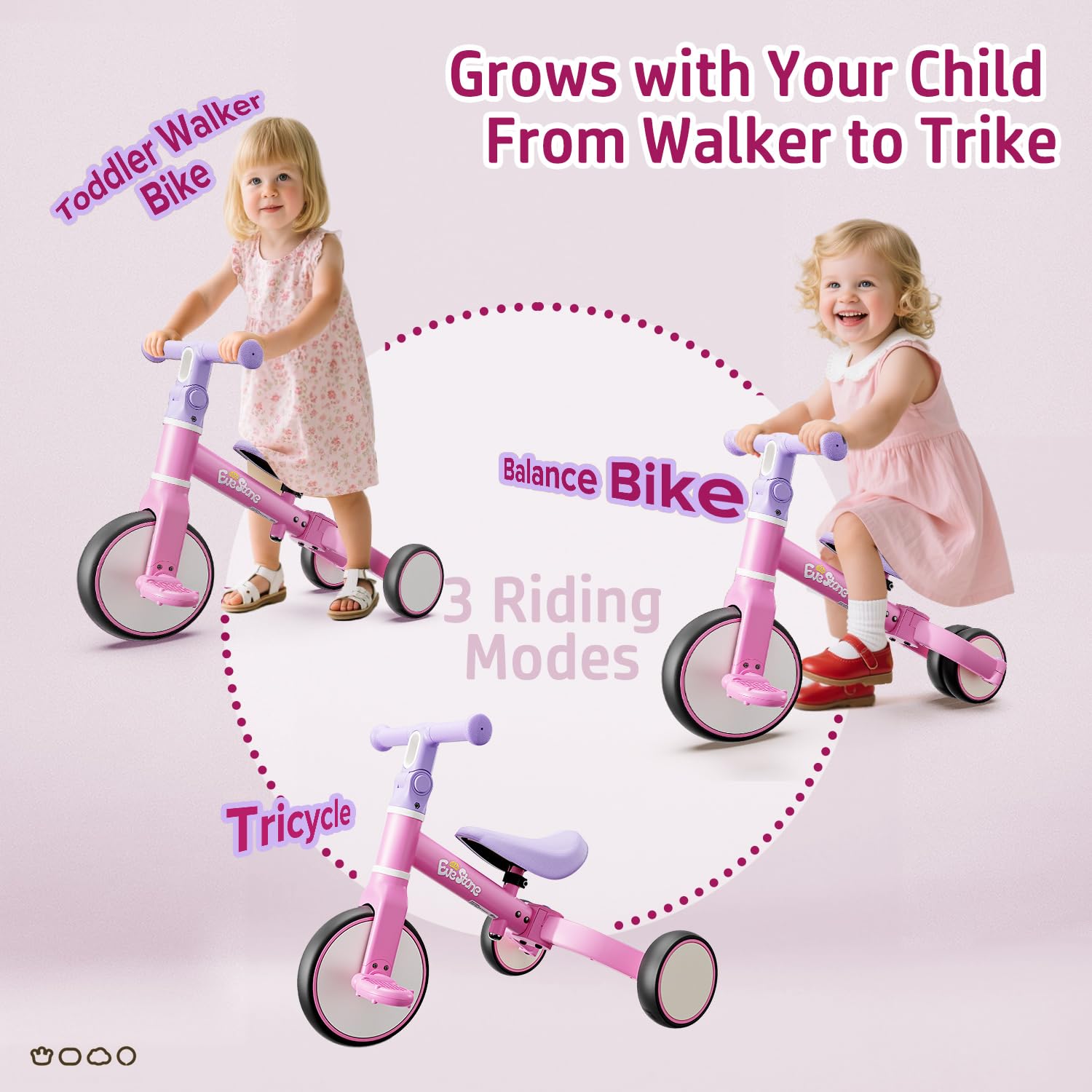EveStone anti-tip wide triangle frame ensures stable rides for toddlers.