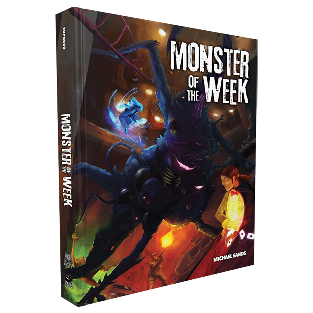 Evil Hat Productions Monster of the Week hardcover edition cover sets a cinematic tone for group horror storytelling.