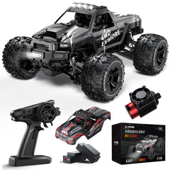 Evmore 1/16 brushless RC car front view highlighting fast off-road potential.