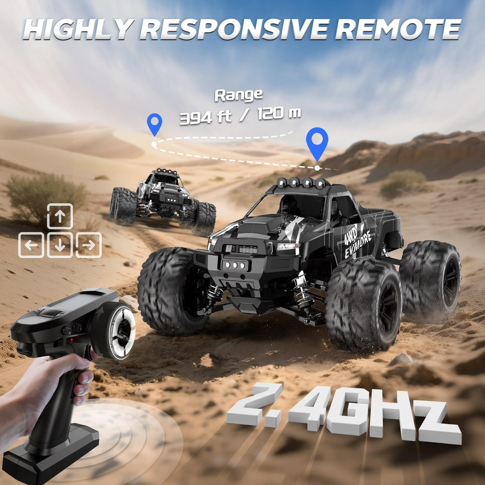 Evmore 1/16 brushless RC car transmission showing 4WD power transfer.