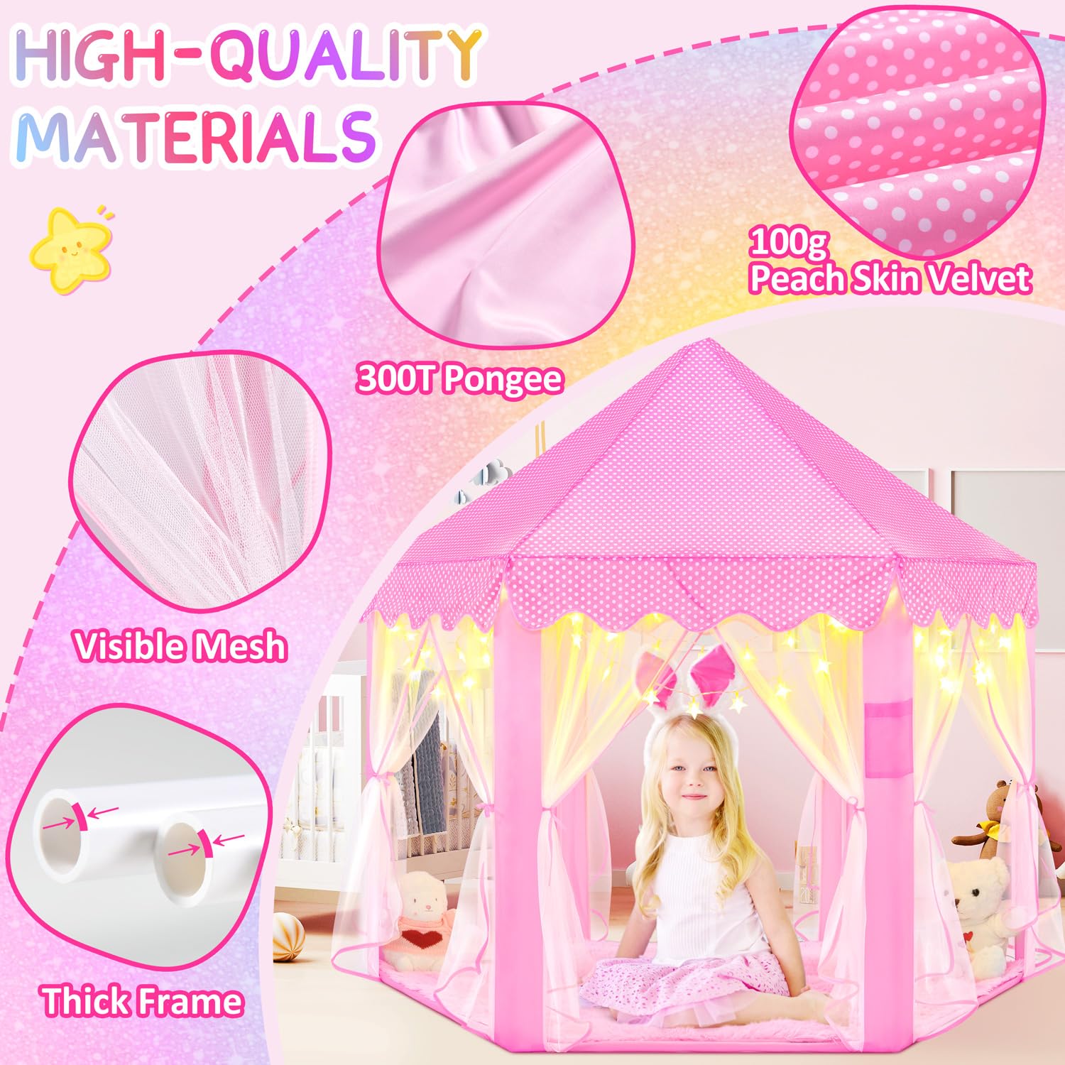 EVOIONOS Princess Tent soft velvet fabric feels gentle on the skin.