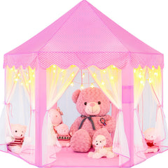 EVOIONOS Princess Tent with star lights creates a magical play area for kids.