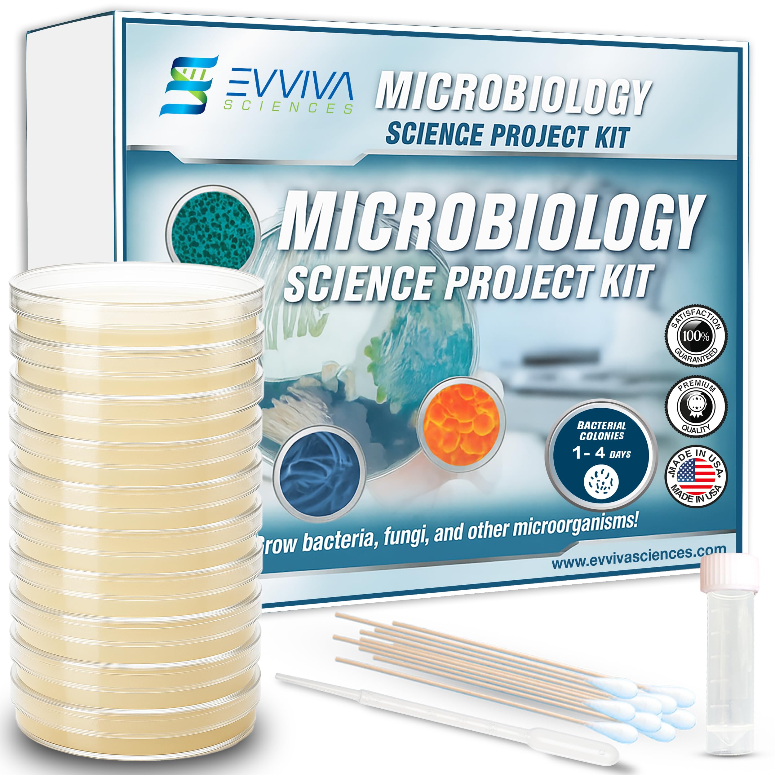 Evviva Sciences microbiology kit setup for hands-on classroom learning.