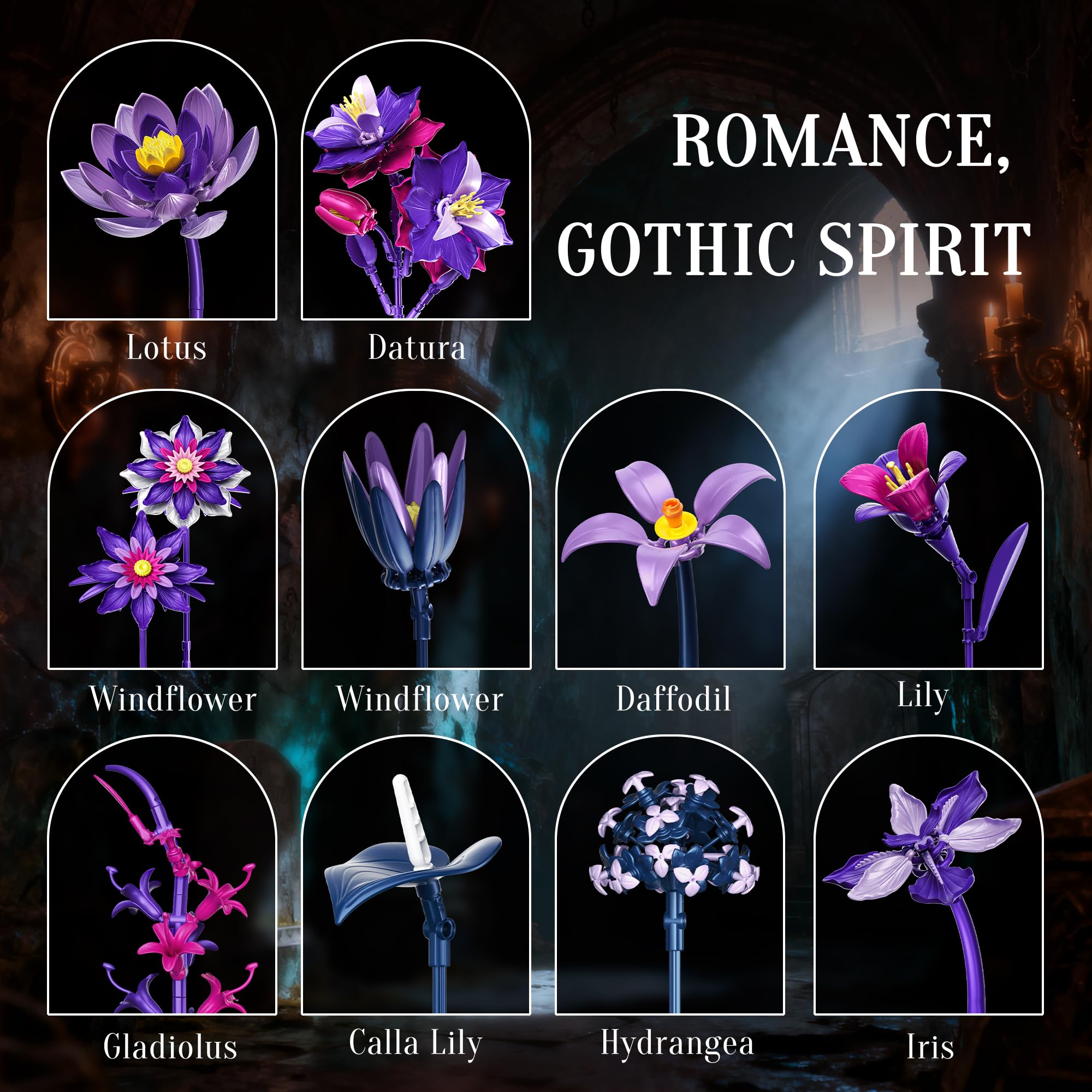 EWED Gothic Flowers Bouquet home decor adds romantic atmosphere to shelves and desks.