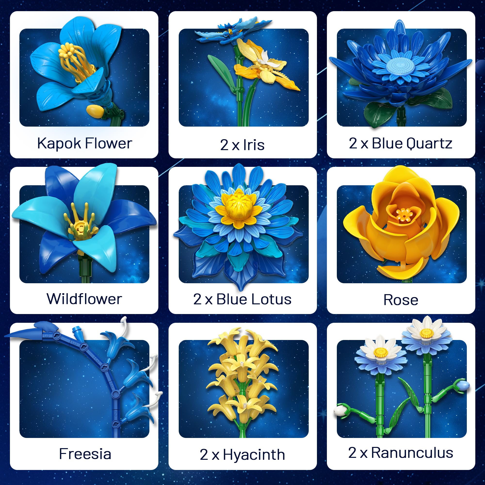 EWED Starry Blooms adjustable stems enable custom vase heights.