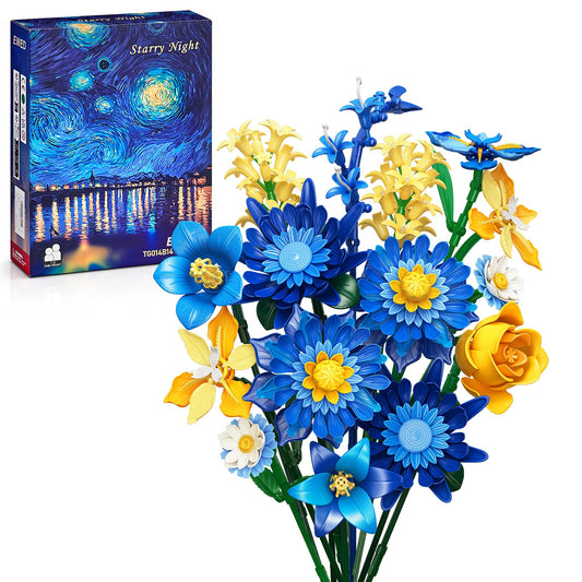 EWED Starry Blooms bouquet assembly showing vibrant, long-lasting decor built from 512 bricks.