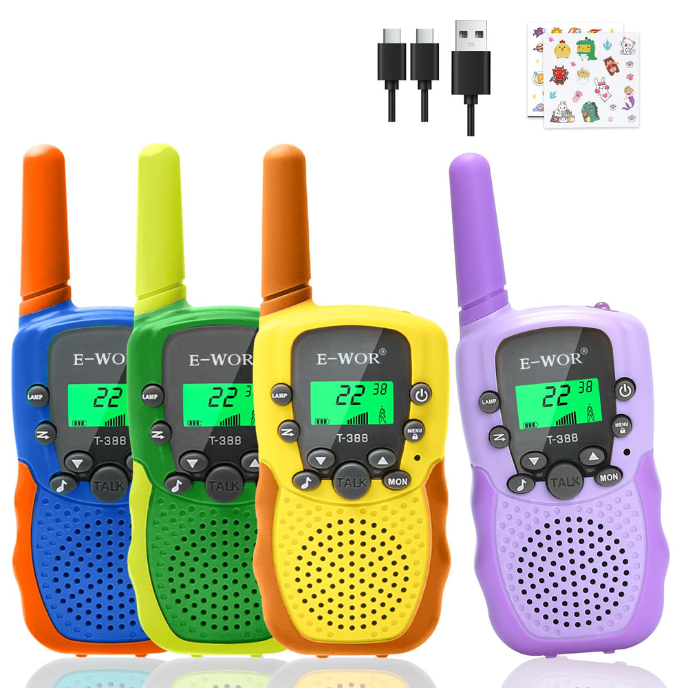 E-WOR kids walkie talkies in colorful front view for group play