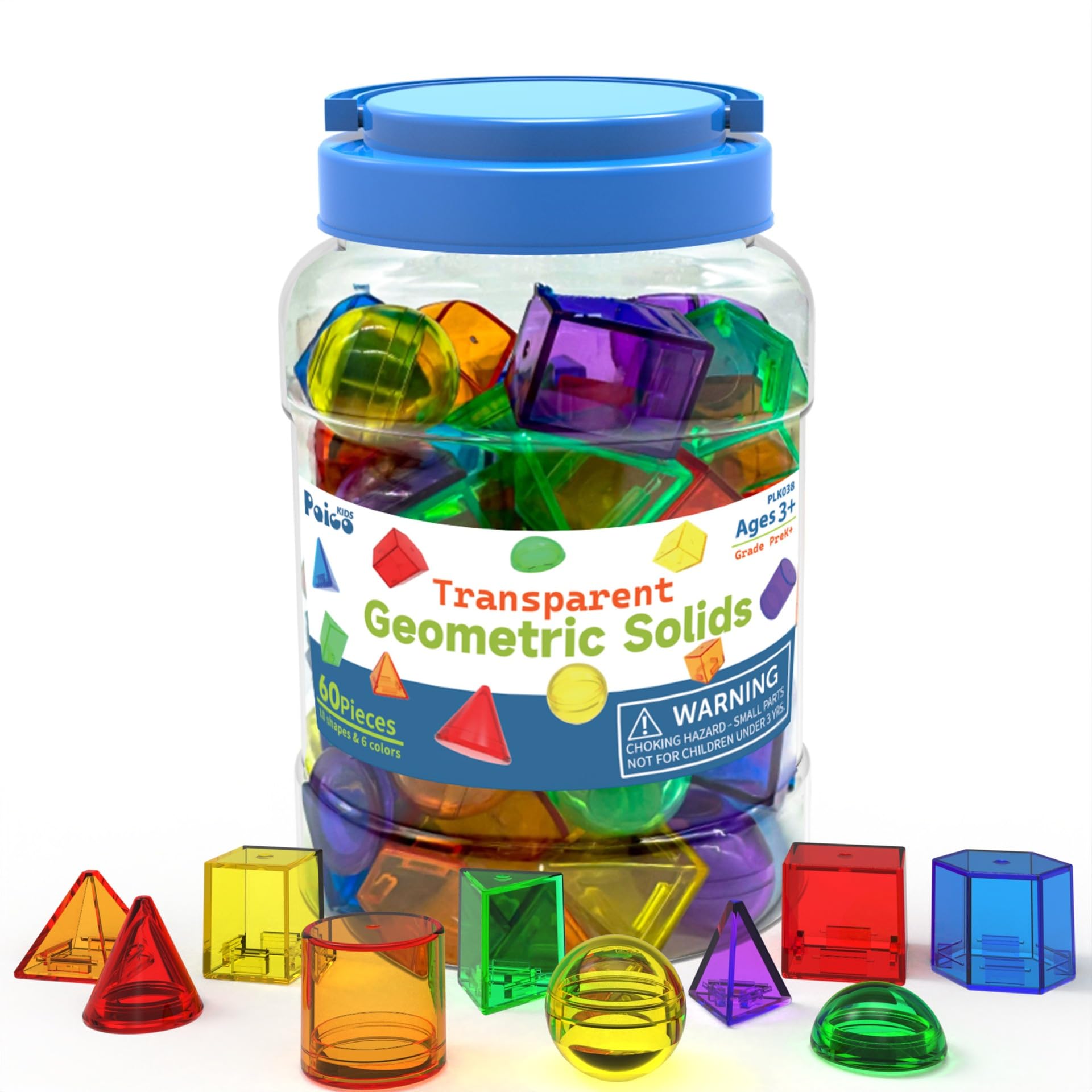 EXBEPE 60-piece 3D geometric solids on display to spark early geometry exploration.