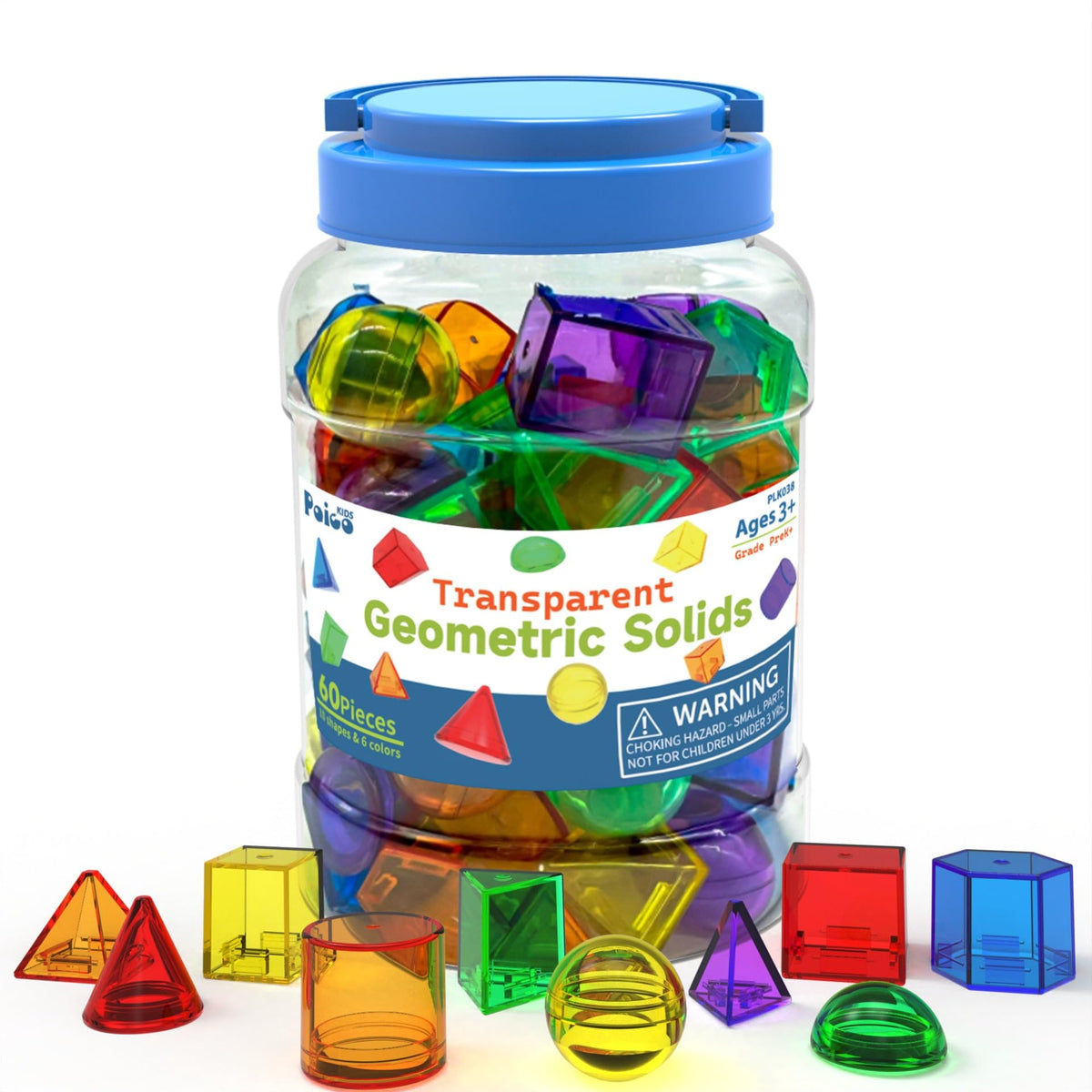 EXBEPE 60-piece 3D geometric solids on display to spark early geometry exploration.