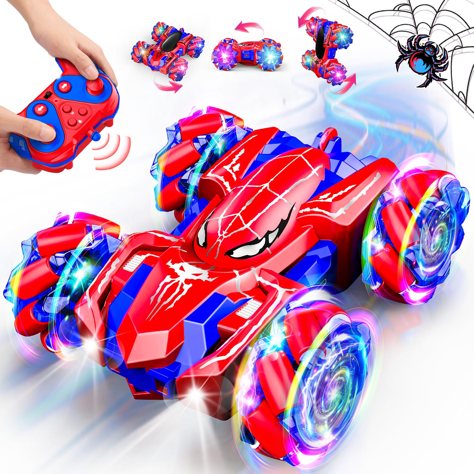 Excitobo double-sided RC car with front lights for enhanced night play.