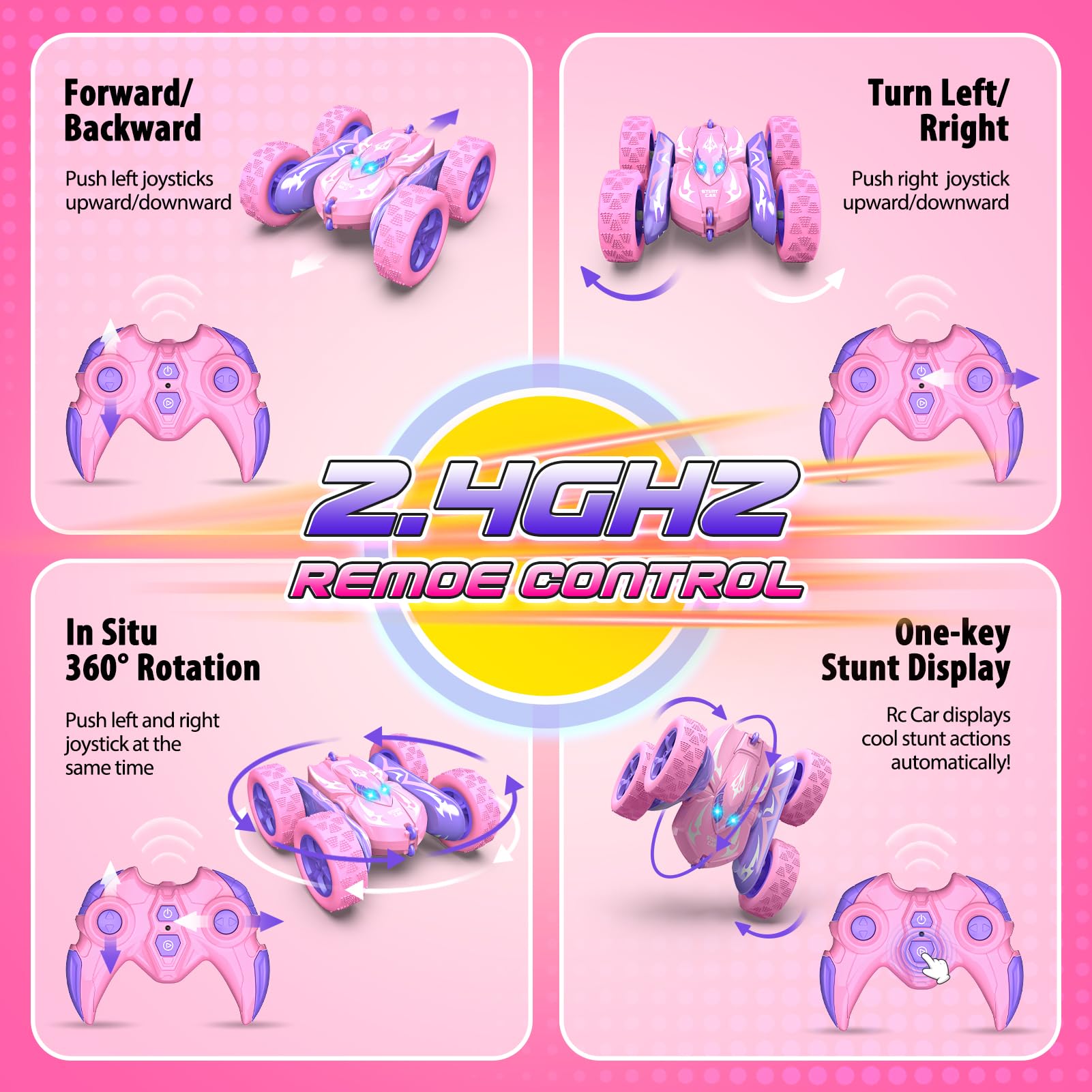 Excitobo RC car 2.4GHz anti-interference remote for smooth multiplayer racing.
