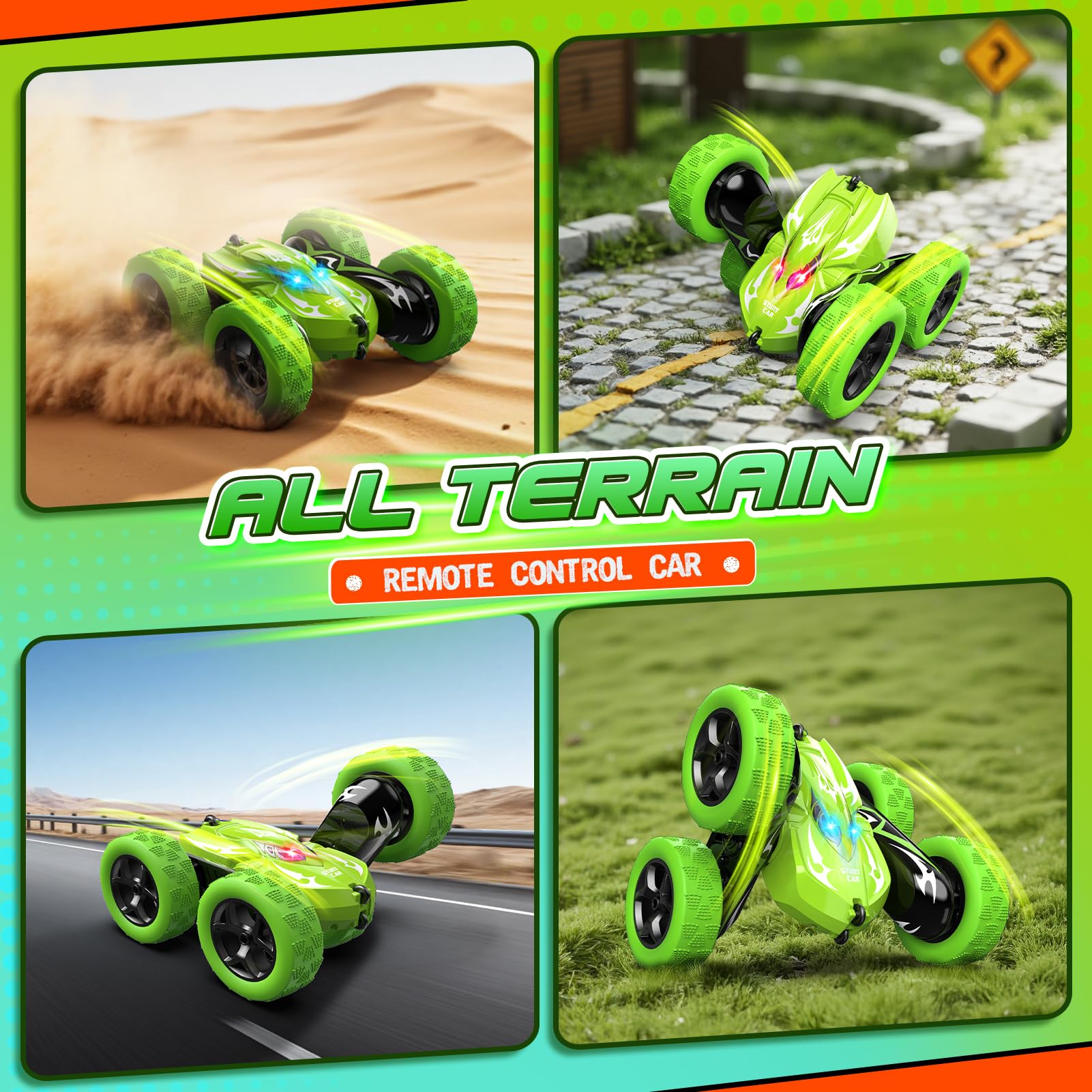 Excitobo RC car performs 360° stunts with two motors.