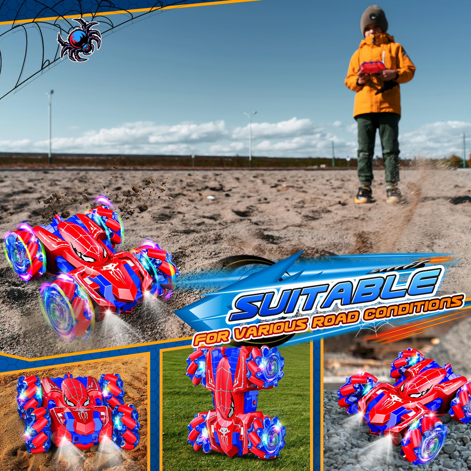 Excitobo RC car 4WD for improved grip on diverse surfaces.