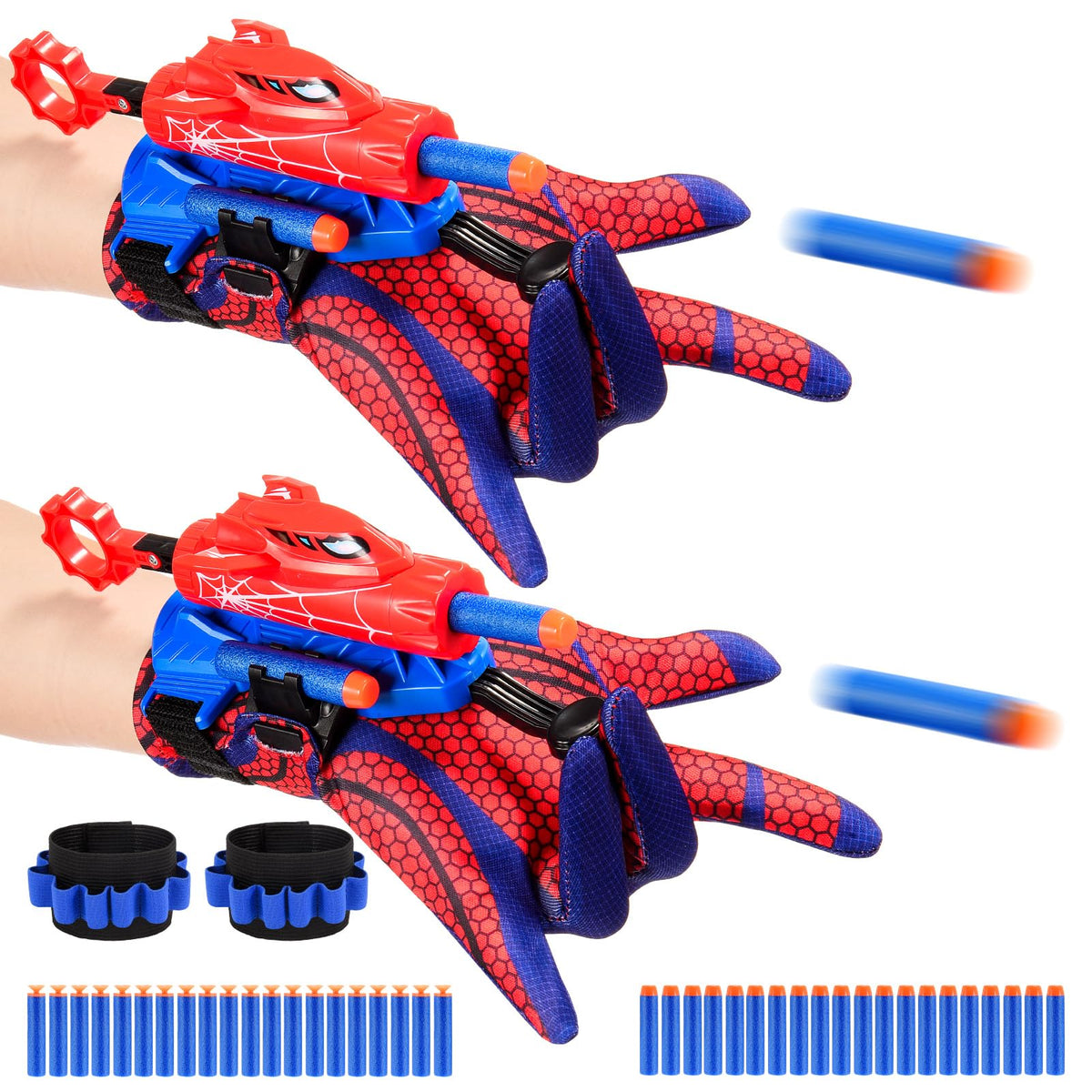 Excitobo two-sets superhero web shooters for kids, indoor and outdoor imaginative play.