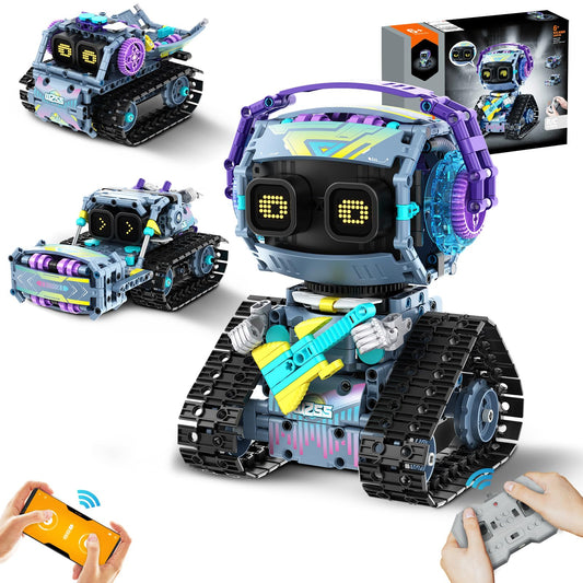 EXCOUP STEM Robot Kit with three build options and colorful LED eyes for immersive play