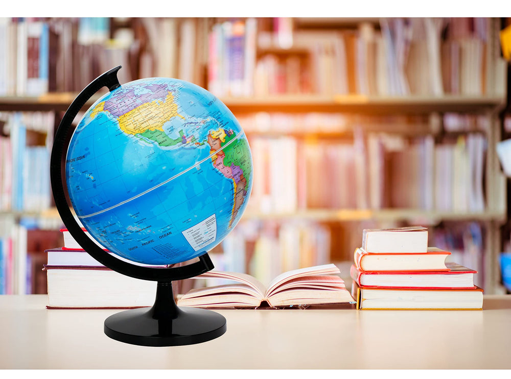 Exerz globe on stylish home decor shelf