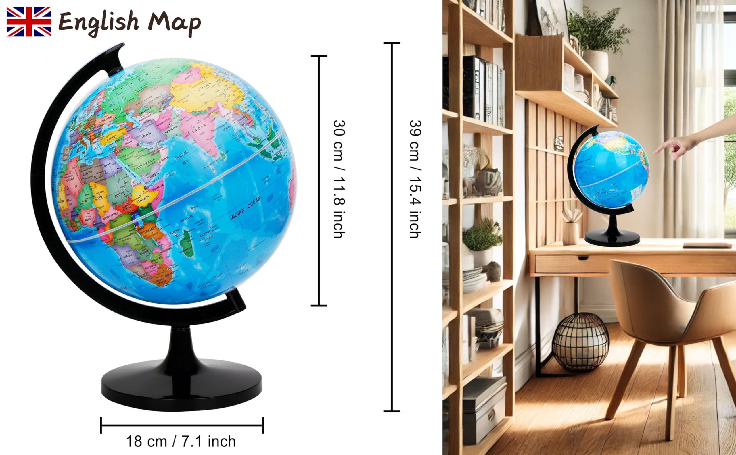 Exerz world globe education display highlighting political boundaries