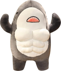 EXIGENT Kawaii Muscle Abs Teddy Bear Shark Gray with soft plush texture for comforting play