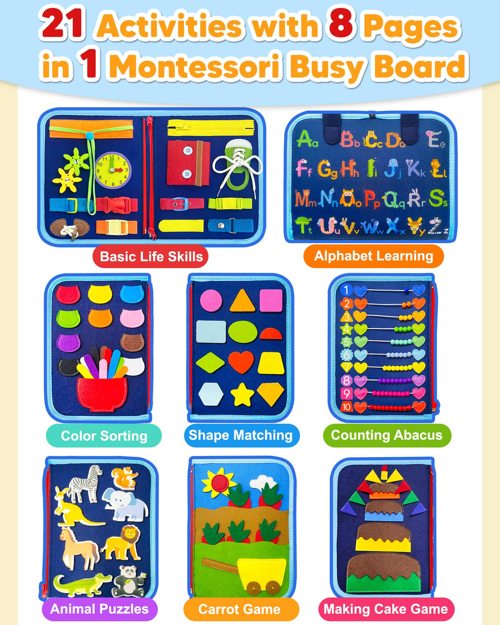 Exorany Busy Board color sorting and shapes supports early math and visual matching.