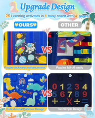 Exorany Busy Board portable with handle for travel and quiet entertainment.