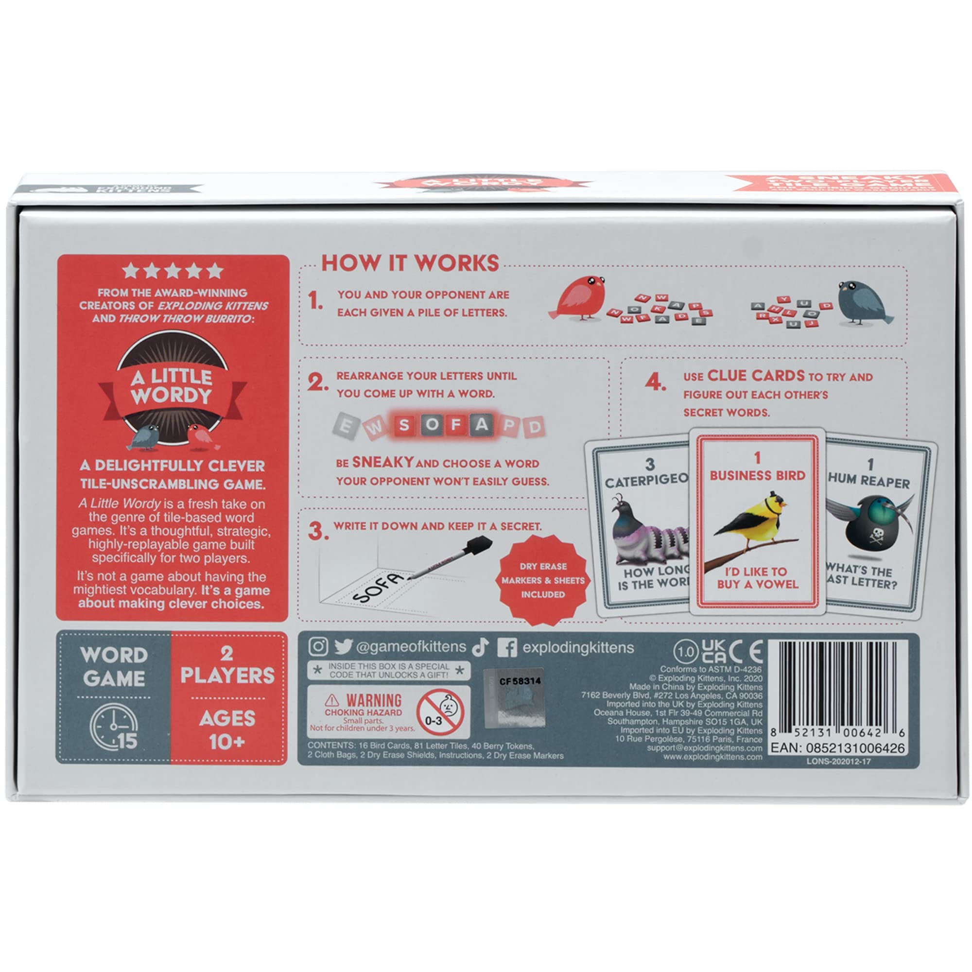 Exploding Kittens A Little Wordy dry erase markers support reusable rounds.
