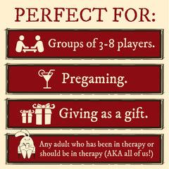 Exploding Kittens Horrible Therapist 17+ rating supports bold adult humor.