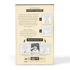 Exploding Kittens Horrible Therapist answer cards laid out for lively group laughs.