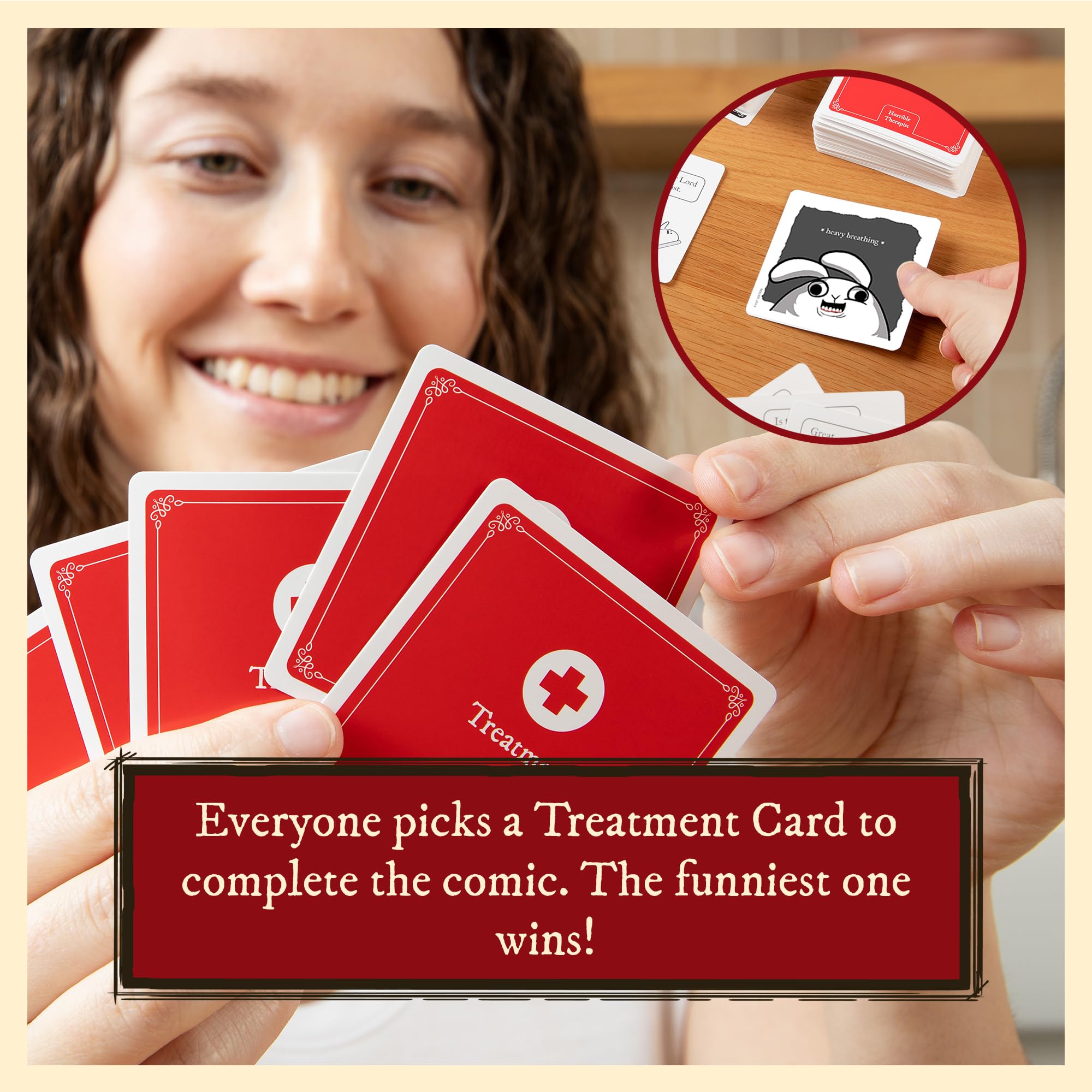 Exploding Kittens Horrible Therapist contents include 80 questions for varied rounds.