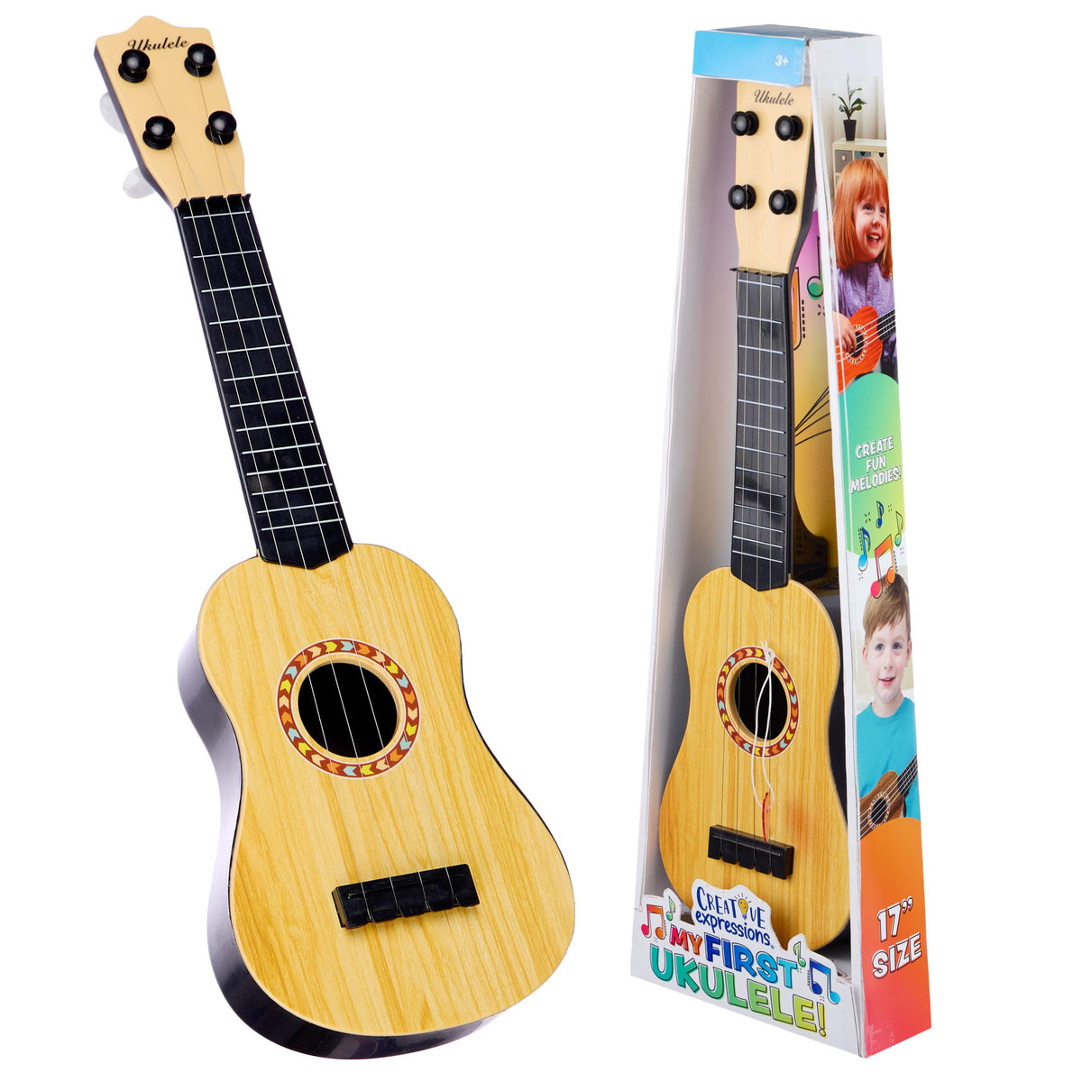 EXPRESSIONS My First Ukulele front view, ideal for beginners and easy handling.