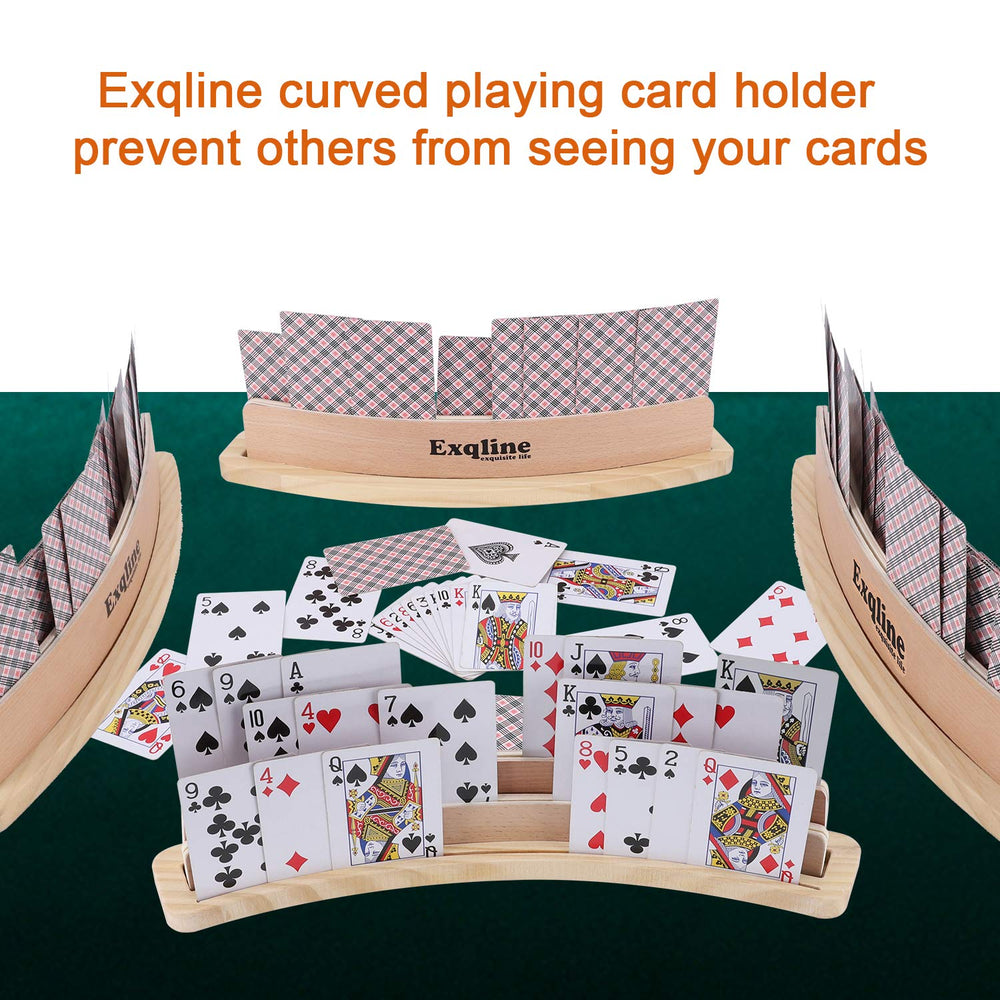 Exqline curved wooden card holder base with anti-slip protection on table