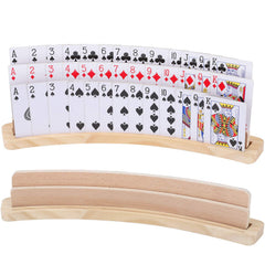 Exqline curved wooden card holder front view with three slots for easy visibility