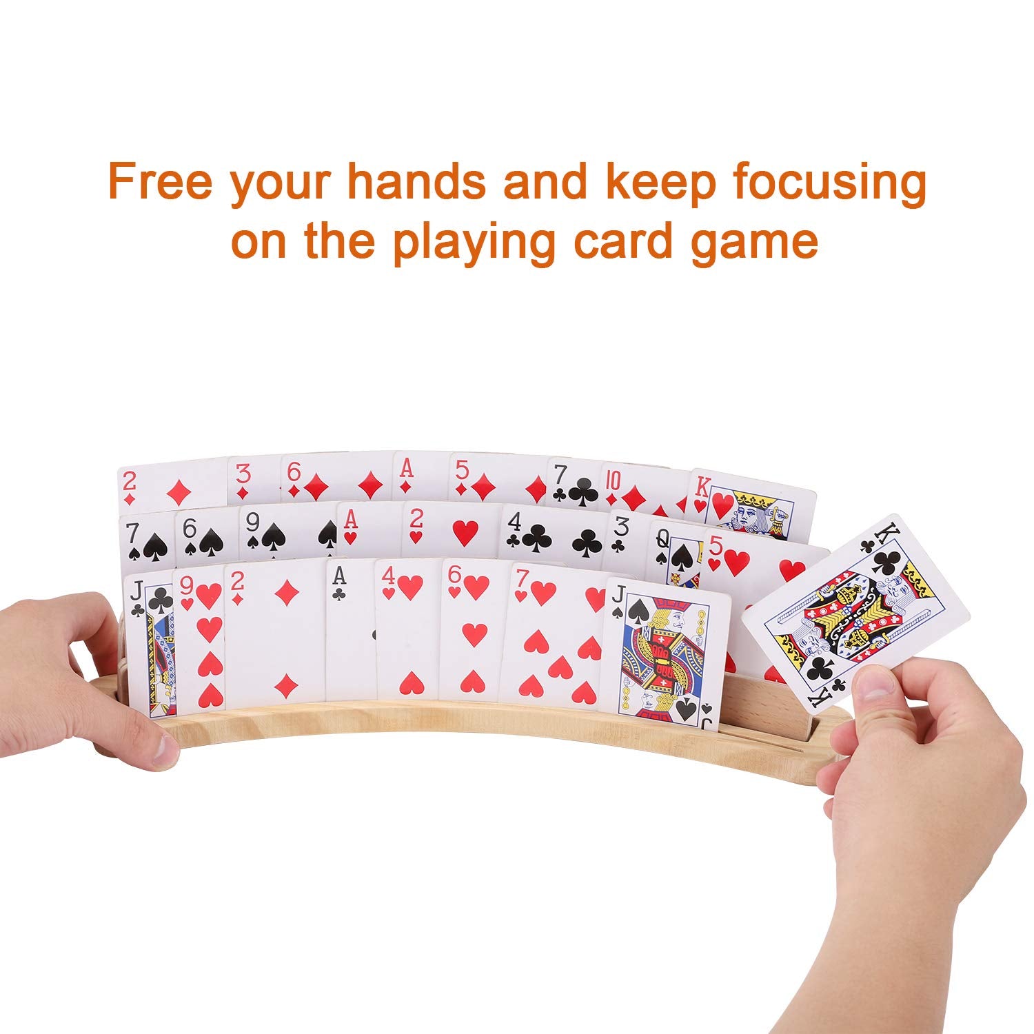 Exqline curved wooden card holder three-slot layout for organized hands