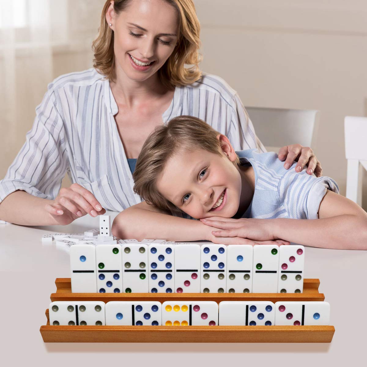 Exqline four-rack set keeps dominoes upright for quick access