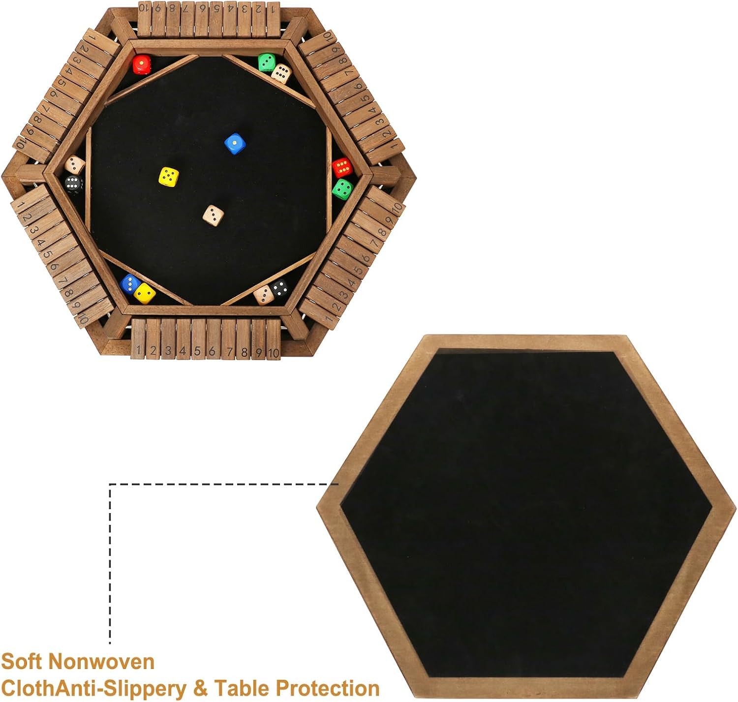 Exqline Shut The Box board’s felt bottom protects tables during play