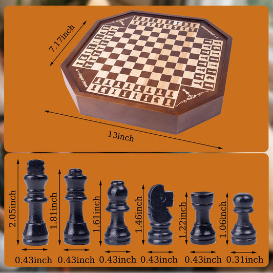 Extguds 3-4 player chess set featuring compact wooden storage box for easy cleanup.