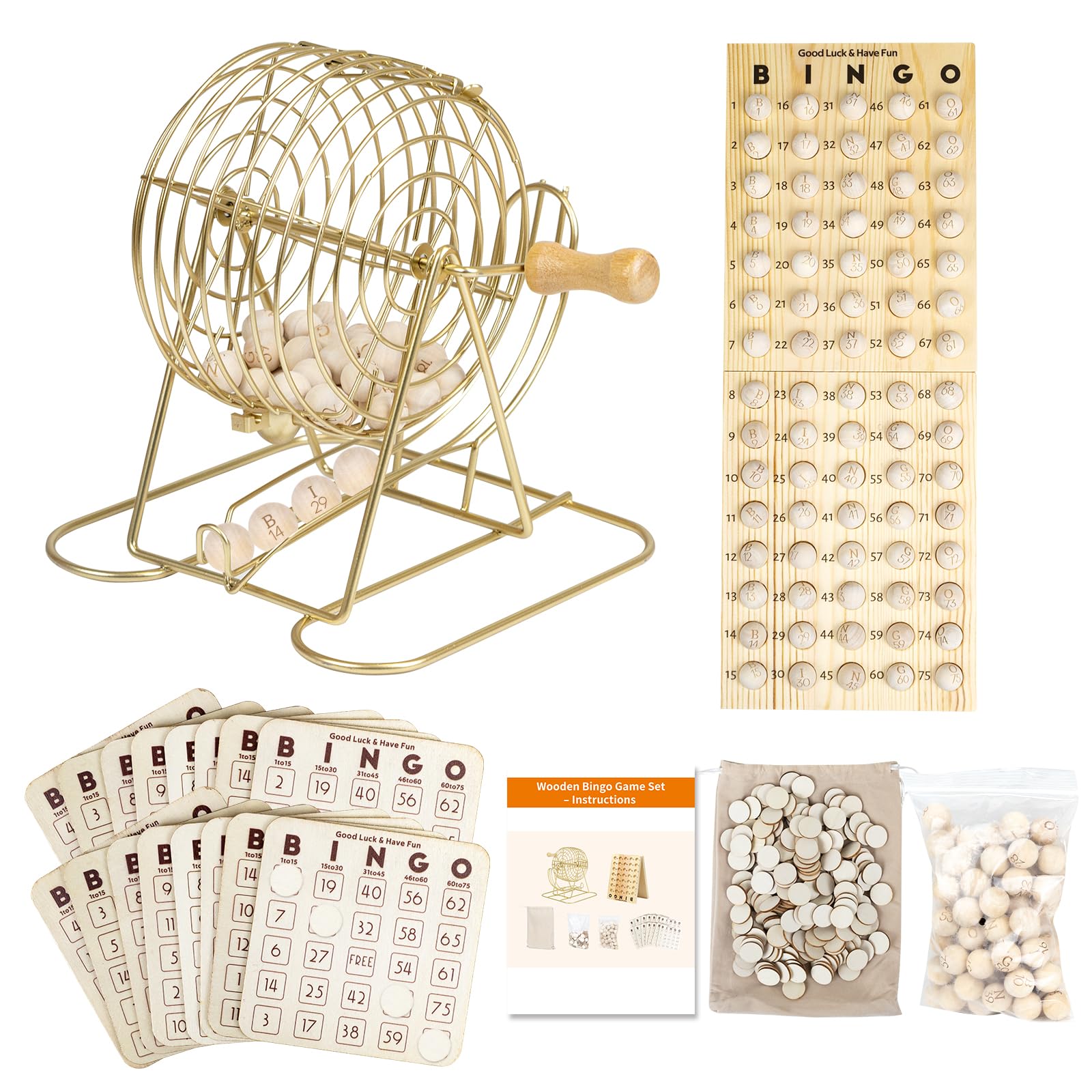 Extguds wooden bingo cage 7in with handle, smooth spins for clear draws.