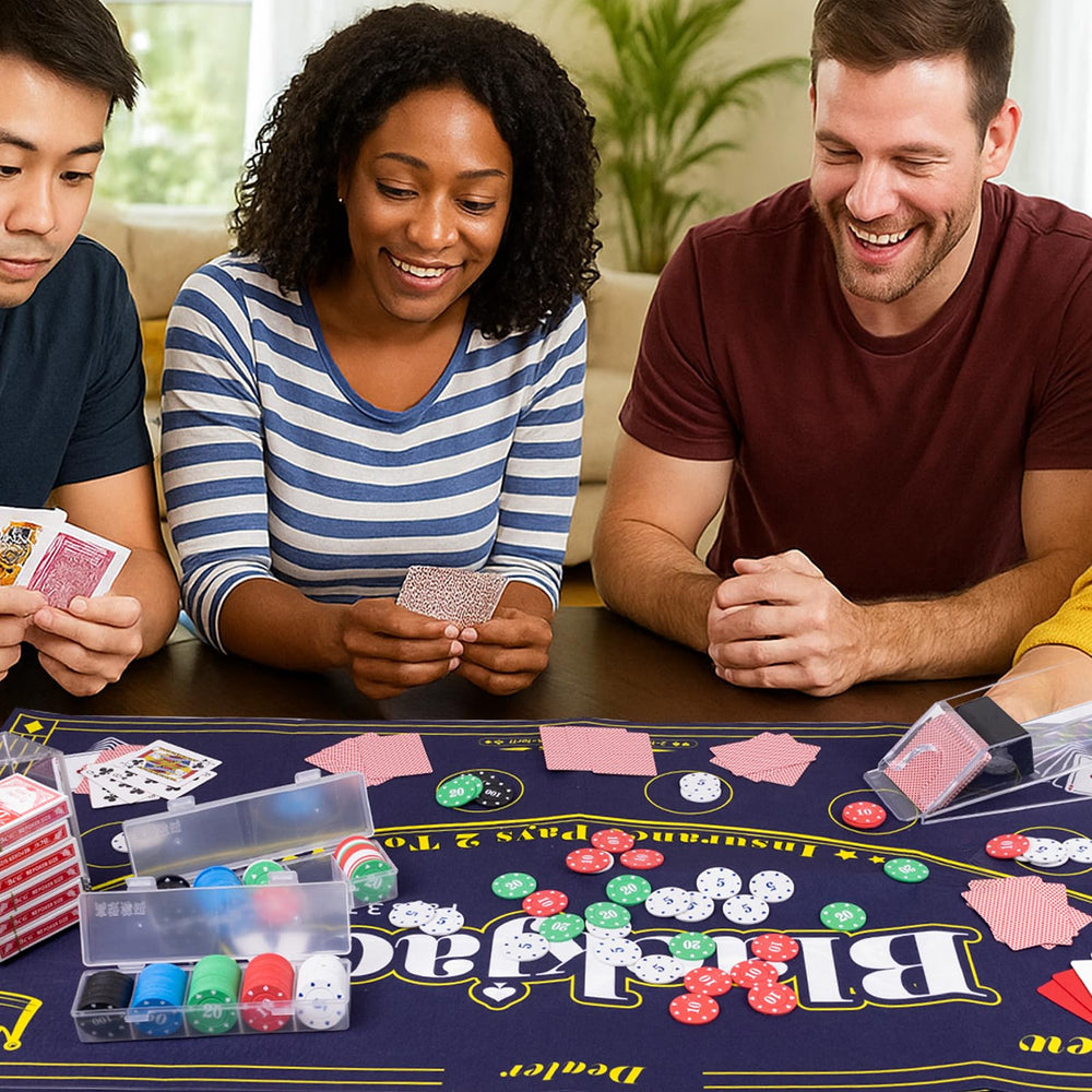 Extguds blue felt provides a classic casino table look for home games