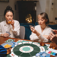 Extguds family game night setup using the Michigan Rummy Play Mat.