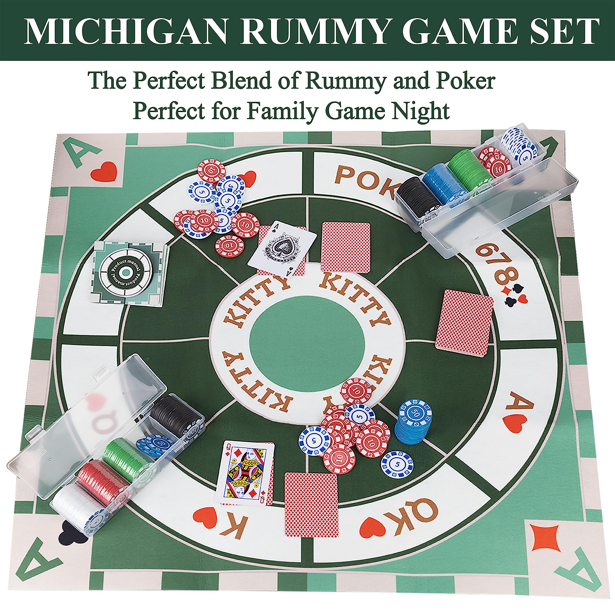 Extguds Michigan Rummy Play Mat on a table, ready for quick setup.