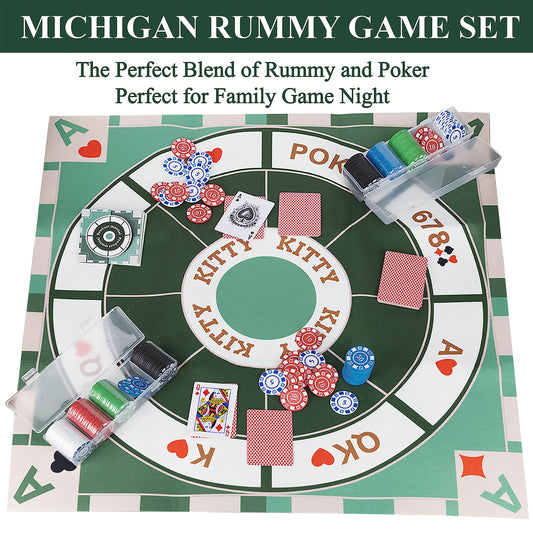 Extguds Michigan Rummy Play Mat on a table, ready for quick setup.