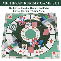 Extguds Michigan Rummy Play Mat on a table, ready for quick setup.
