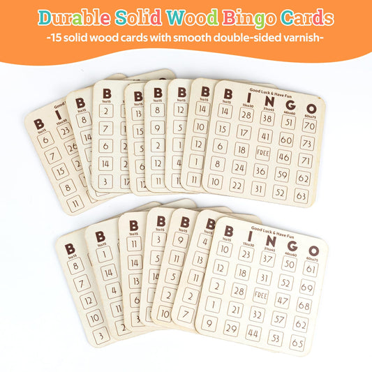 Extguds wooden bingo cards 15, durable and reusable for many games.
