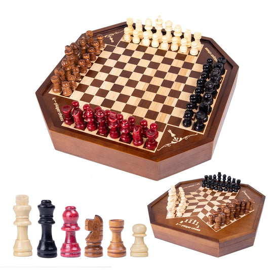 Extguds wooden chess board with double-sided surface for 3-4 players, perfect for gatherings.
