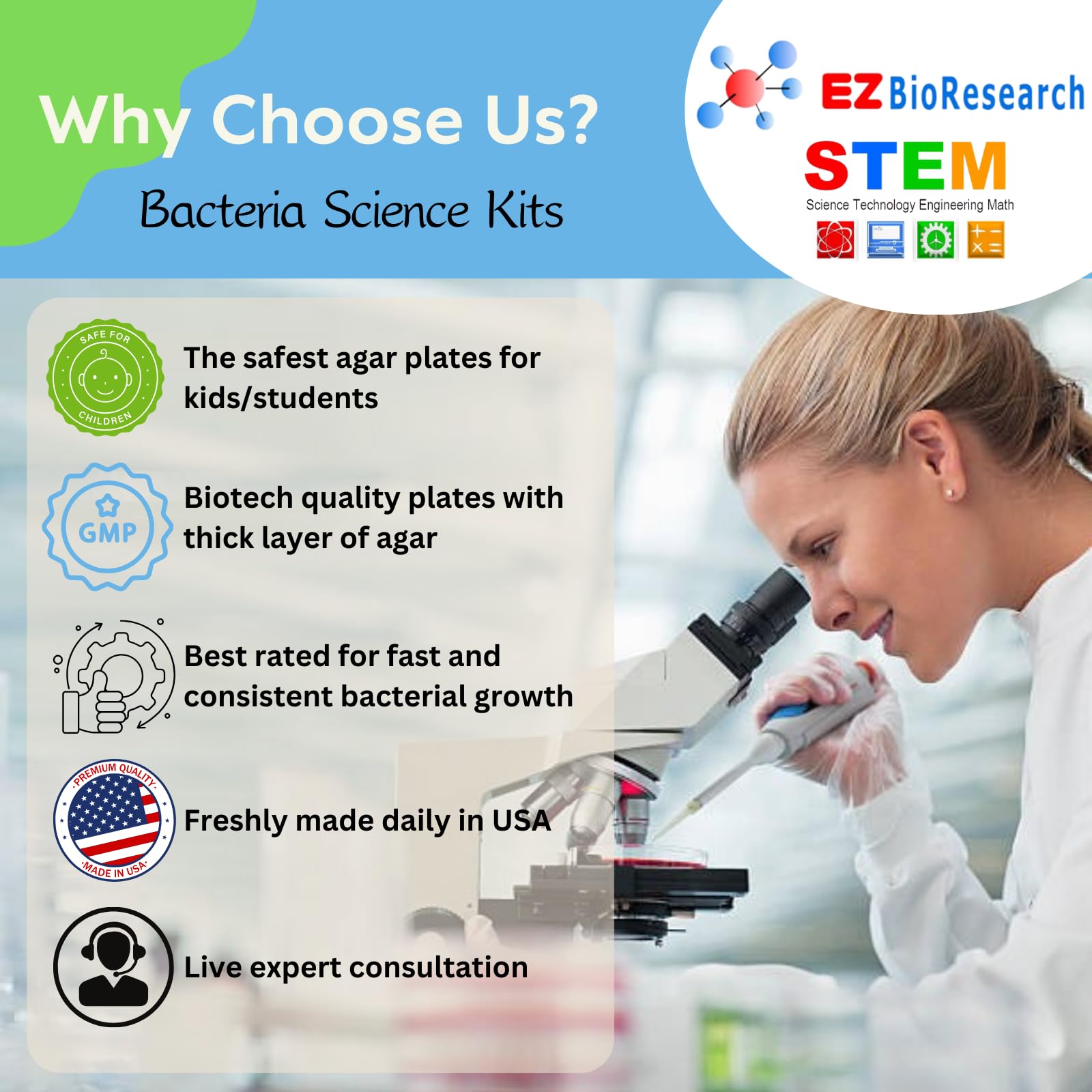 Toll-free support card with expert assistance for EZ BioResearch kit