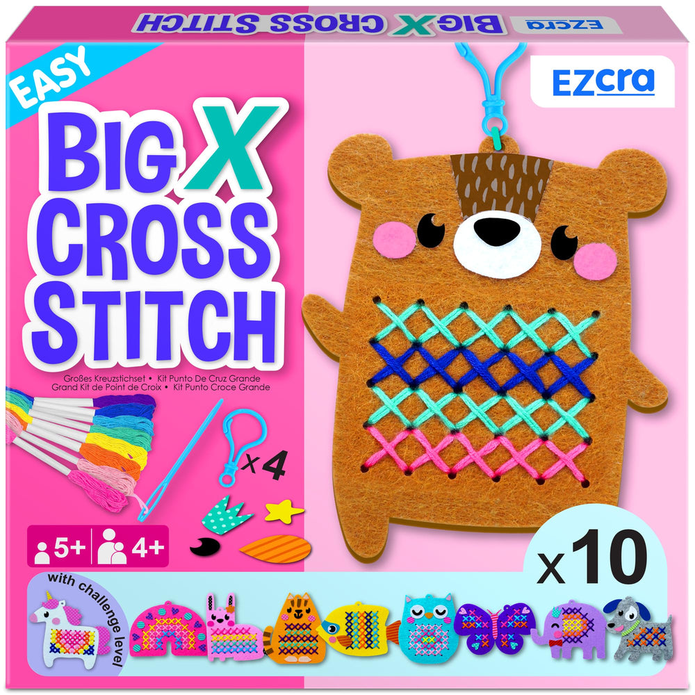 EZCRA beginner needlepoint kit unicorn project promotes fine motor skills.